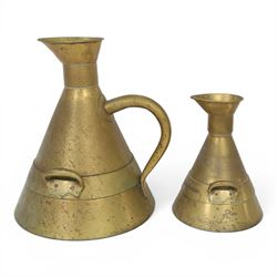 Victorian brass conical measures, 2 Gallon and Half Gallon, each engraved East Riding of Yorkshire, D E Grave & Co Ltd, largest H40cm