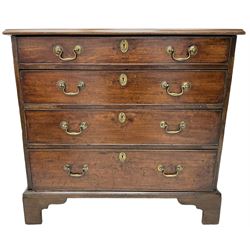 George III mahogany chest, moulded rectangular top over four graduating cock-beaded drawers, on bracket feet