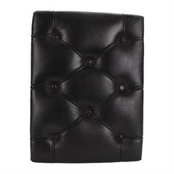 20th century folk art chest, of rectangular form, the front and back painted with dancing figures and stars in polychrome, the sides with conforming stars, upon a black painted ground, with removable leather upholstered top, H30cm W46cm D35cm