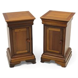 Willis & Gambier - French cherry wood bedside cabinets, each with square moulded top, frie...
