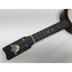 W.D. Keech banjolele pat.219720/23 with etched signature to the back; serial no.A12082 L55cm; and a restored Italian mandolin with segmented lute back; together with three music books