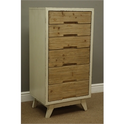  Painted and wood finish chest fitted with six graduating drawers, W55cm, D40cm, H111cm  