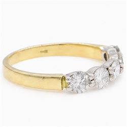 18ct gold diamond ring, set with five round brilliant cut diamonds, hallmarked, total diamond weight approx 0.55 carat