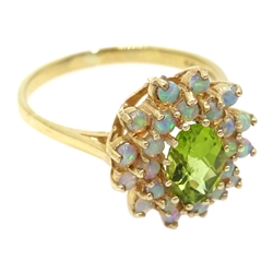  9ct gold opal and peridot cluster ring, hallmarked  