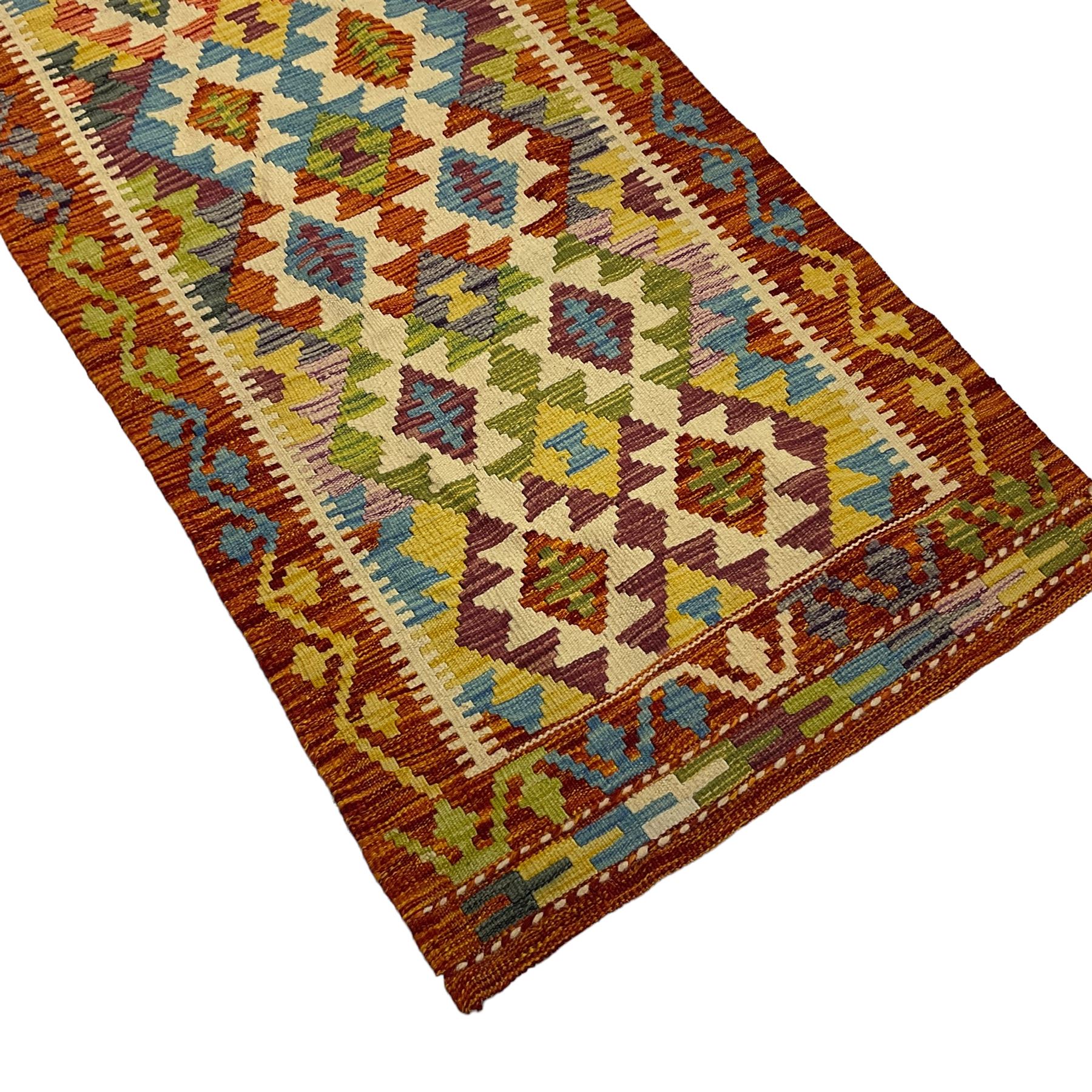 Chobi kilim multi-coloured geometric design runner