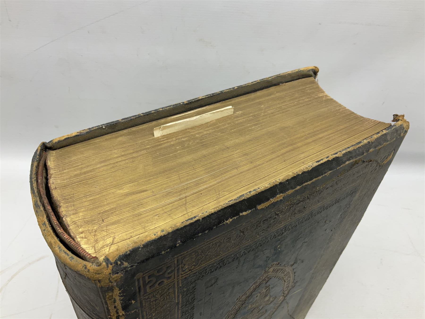 Victorian The Family Devotional Bible, by Rev Matthew Henry, pub. London and New York, The London Printing & Publishing Co, circa 1860, with steel engraving plates and gilt edges, L35cm