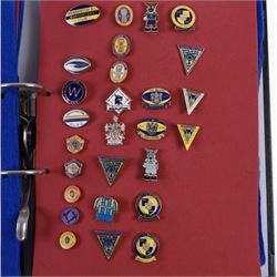 Rugby league enamel badge collection, from Swinton Lions, Wakefield Trinity, Warrington Wolves, Whitehaven, Widnes Vikings, Wigan Warriors, Workington Town and York City Knights, including Wigan Wembley and Cup Winners examples, housed in two folders, (approximately 300)