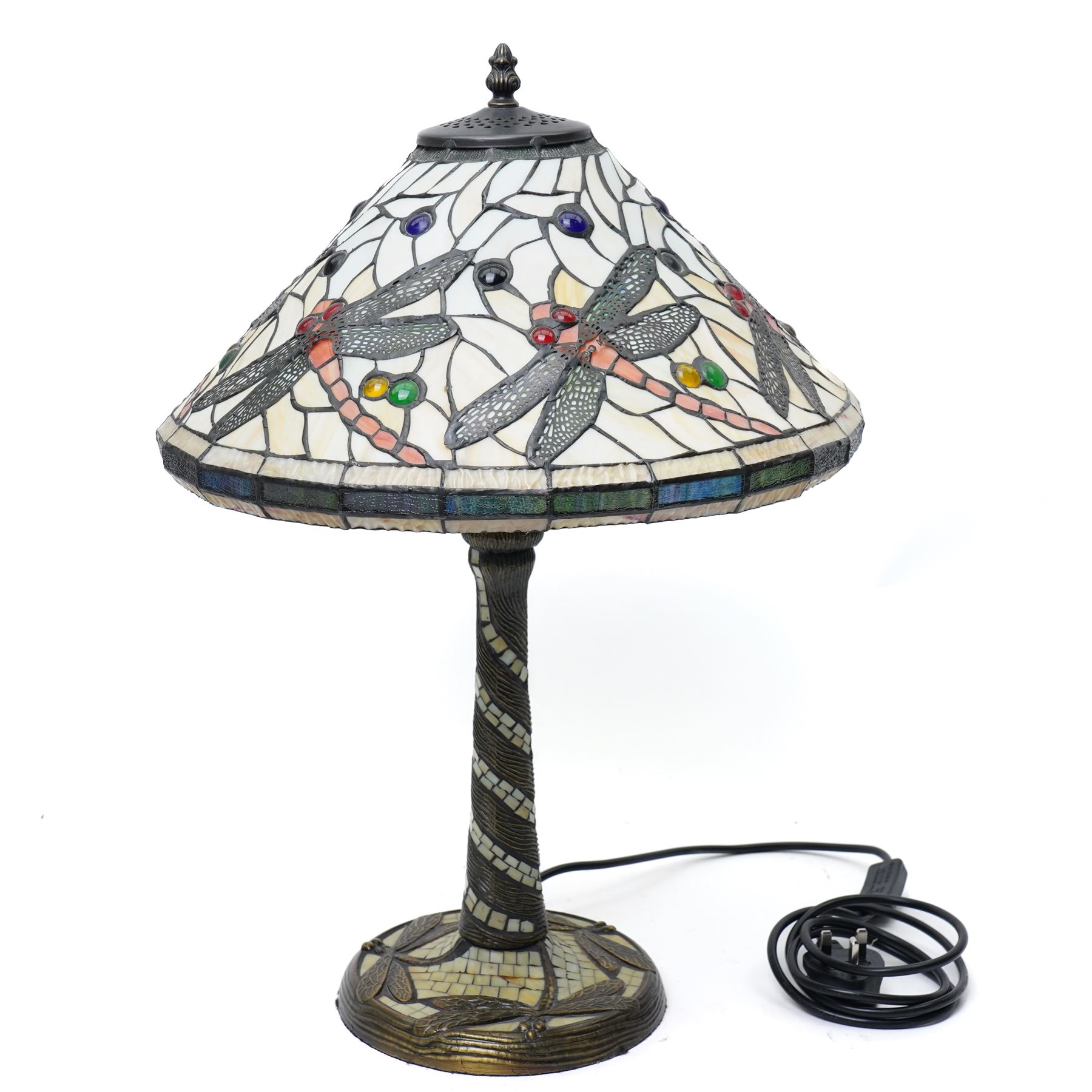 Tiffany style table lamp, with all-over dragonfly decoration, including shade H56cm