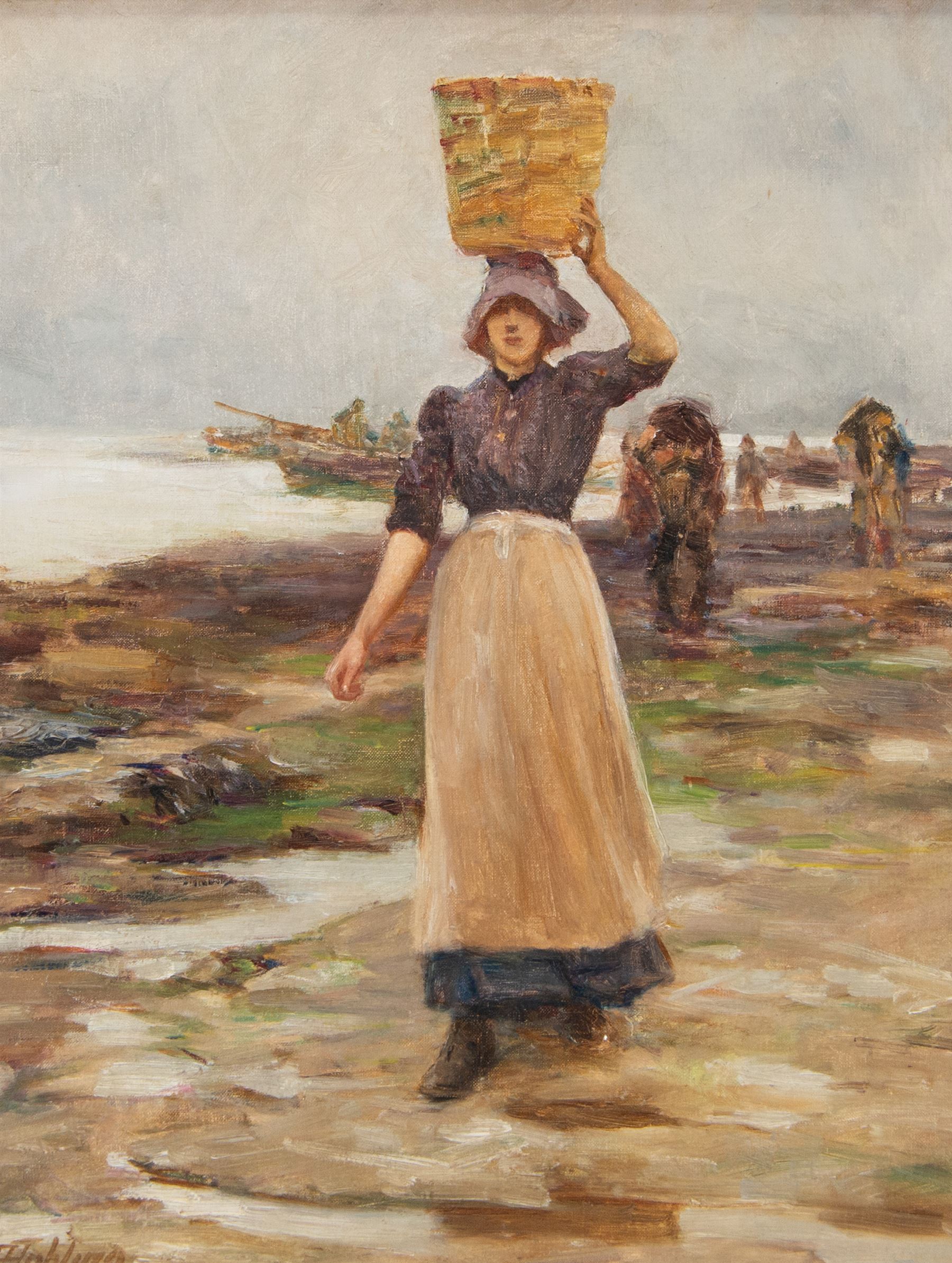 Robert Jobling (Staithes Group 1841-1923): A Staithes Fishergirl, oil on canvas signed 44cm x 34cm
Provenance: purchased from Simon Wood, Brockfield Hall, York