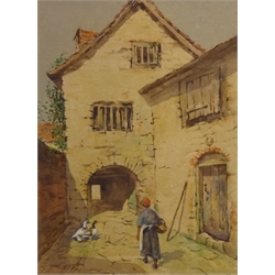  Figure and Geese, Seaside Village and two Village Street Scenes, four watercolours by George Taylor, two unsigned max 33cm x 24cm (4)  