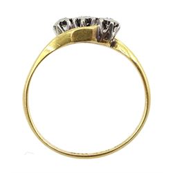 18ct gold three stone old cut diamond ring, makers mark P.F.J, stamped 18ct Plat