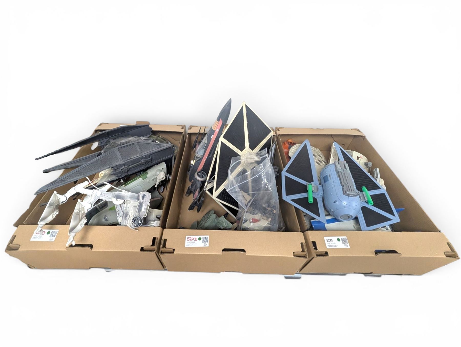 Collection of Star Wars vehicles, including Nerf Rogue One Tie Fighter, Force Link X-Wing, The Force Awakens Xwing, Force Link Kylo Ren's Tie Silencer and Hasbro U-Wing