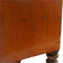 Victorian mahogany bowfront chest, with mahogany veneered drawers two over three drawers, turned handles with mother of pearl centres, raised on turned supports