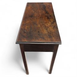 George III mahogany side table, the rectangular moulded top above a single frieze drawer fitted with brass swan neck handles, above a shaped serpentine apron raised upon square section legs, W86 D42 H75cm, together with a George III fretwork mirror, the rectangular plate within a gilt slip surmounted by a pierced crest with inset carved Ho-Ho bird, with shaped apron with gilt shell motif, H84cm W45cm