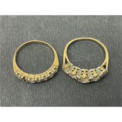 Two 9ct gold stone set rings, including a five stone paste ring and a half eternity ring, hallmarked 