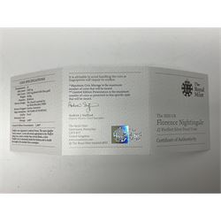 The Royal Mint United Kingdom 2010 ''Florence Nightingale' silver proof piedfort two pound coin, cased with certificate