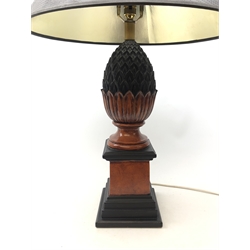  Large modern table lamp in the form of a Pineapple on square stepped base with black snake skin effect shade H78cm overall  