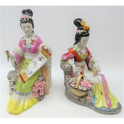  Pair of large Japanese porcelain seated Bejin figures, H43cm   