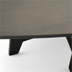Contemporary black ash finish engineered wood hall table, with bow front top raised on a trestle style base 
