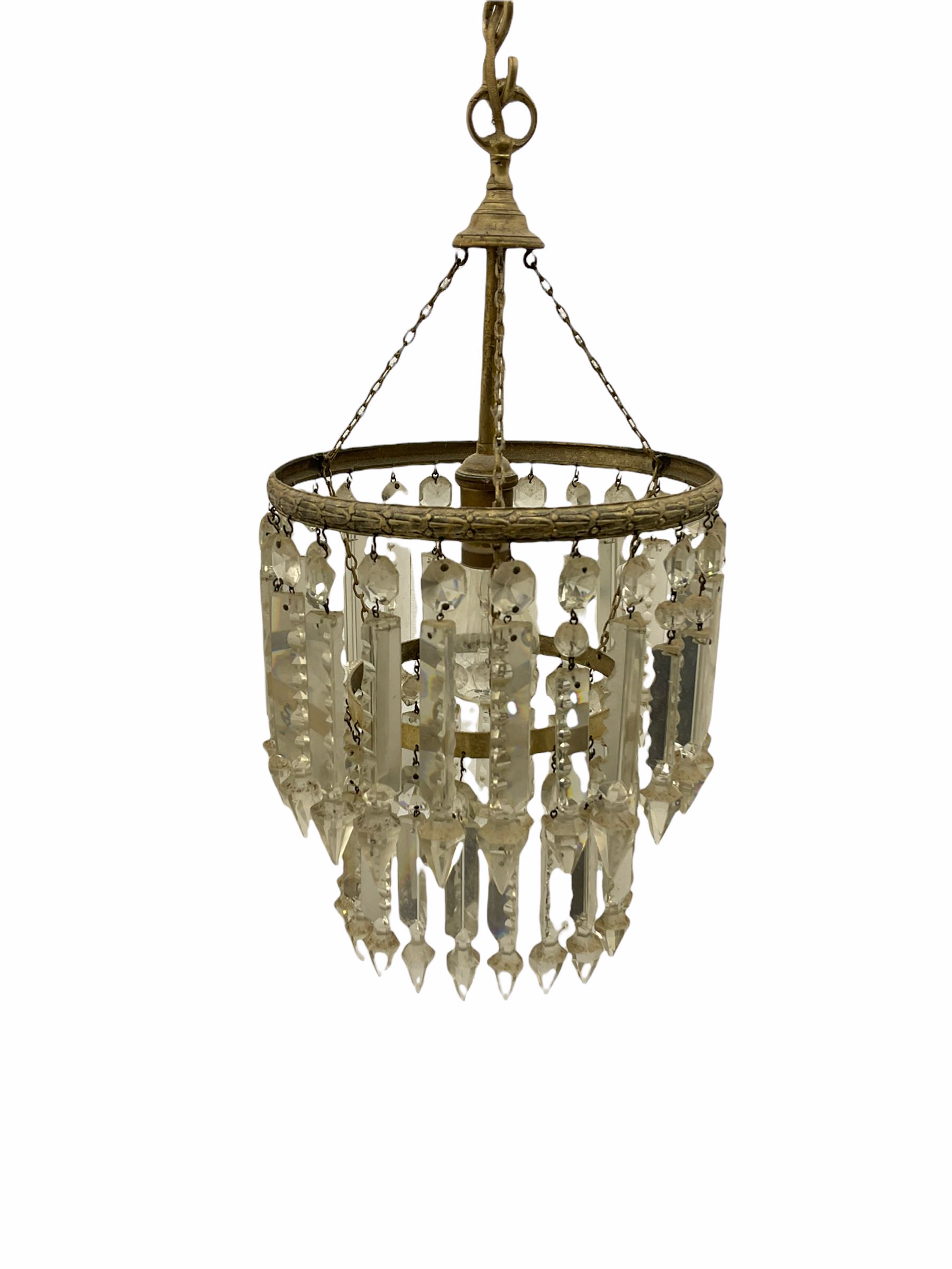 Mid 20th century cut glass centre light fitting and a pair of brass and