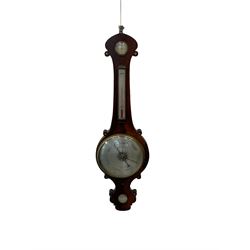 Late 19th century rosewood mercury barometer retailed by G Warners Clerkenwell, with a 10” dial silvered register signed by the Italian maker D Fagioli & son, with hygrometer, level bubble and spirit thermometer, brass recording hand and steel indicating hand.
Mercury tube with counterweights and pulleys intact. Mercury present.