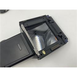 Mamiya RZ67 professional camera body, serial no 120282, with 'Mamiya-Sekor Z f=50mm 1:4.5 W' lens, serial no 18057 and RZ67 AE Prism Finder serial no 106809