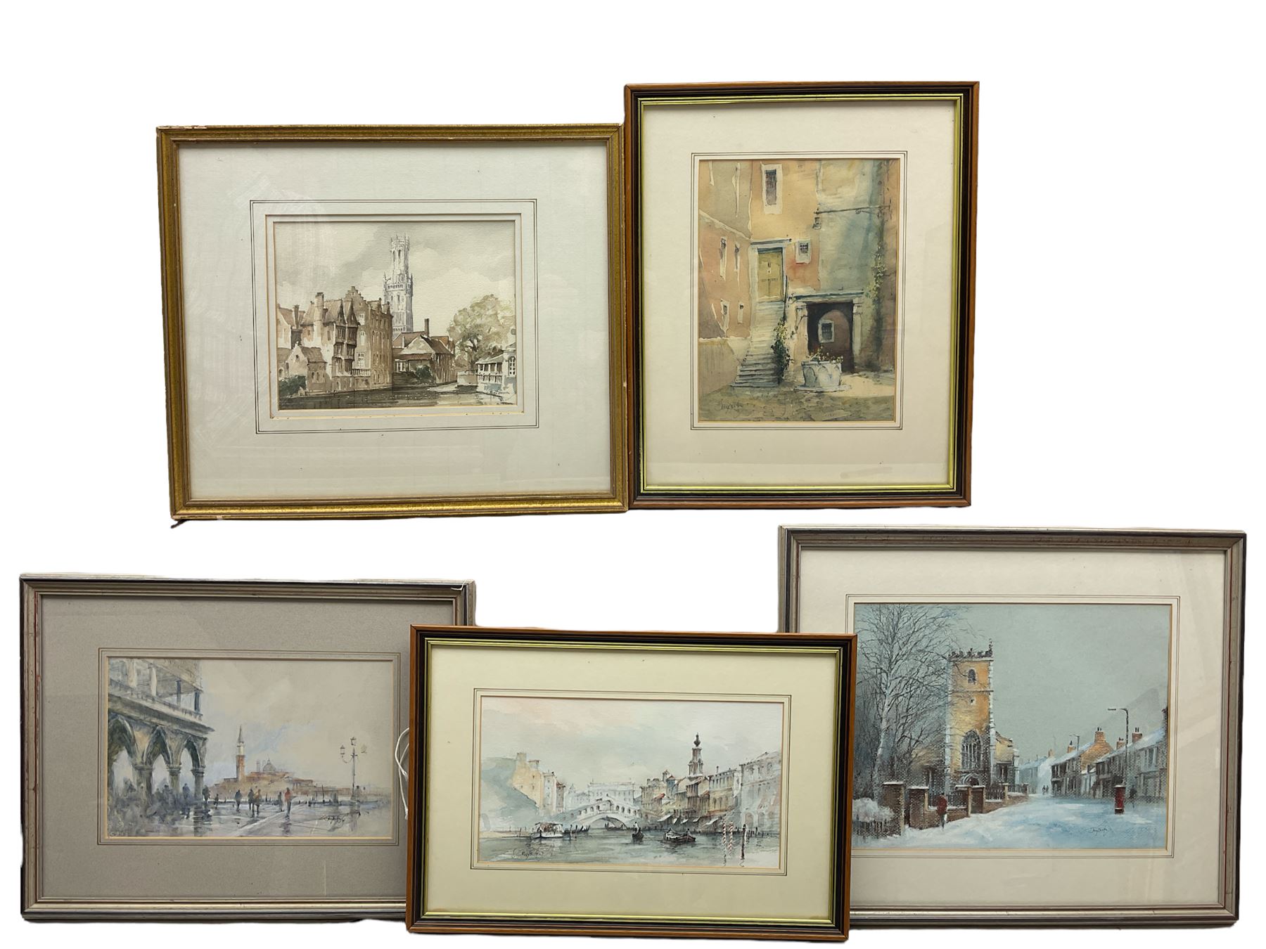 William Anthony 'Tony' Denison (British 1937-): Venetian Scenes, four watercolours and one pastel signed, many titled verso, max 24cm x 31cm (5)