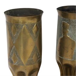 Pair of Second World War Trench Art M14 Shell Cases, each relief-decorated and engraved with a portrait of General de Gaulle, together with another pair decorated with lions and two others, largest H36cm 