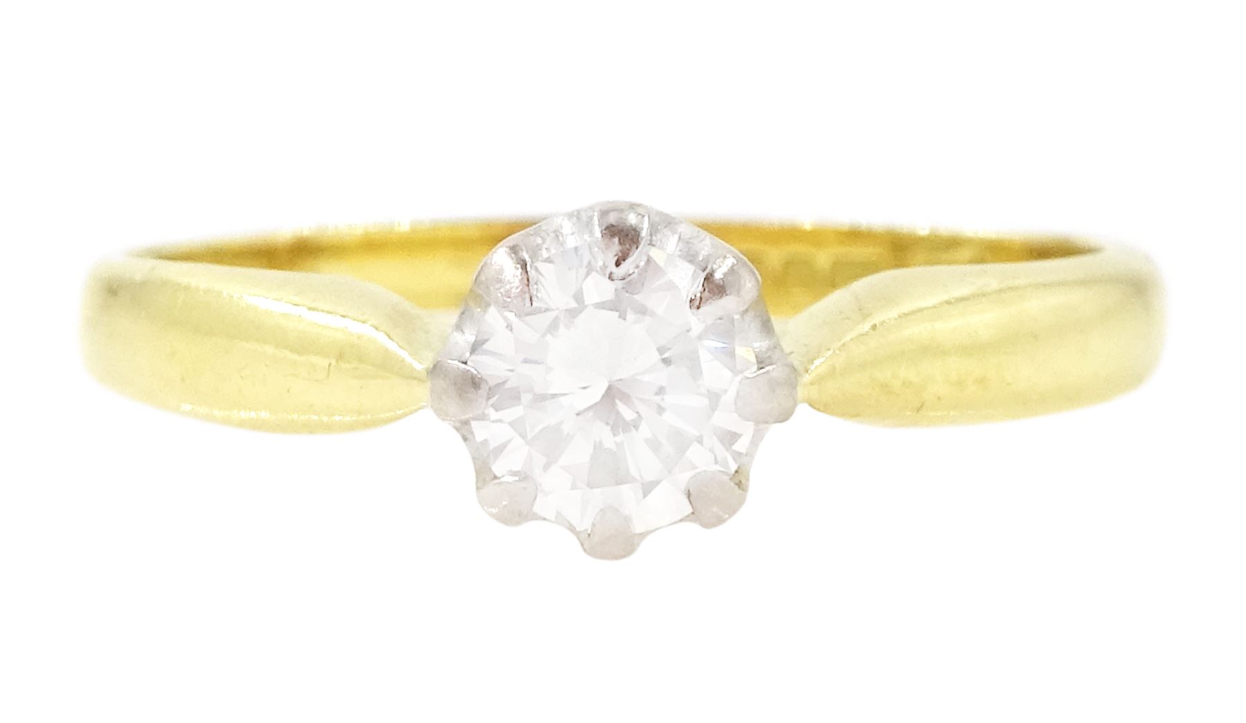 18ct gold diamond ring, eight claw set with a single round brilliant cut diamond of approx 0.40 carat, Sheffield 2002