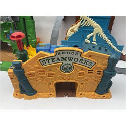 Quantity of Thomas the Tank Engine playsets and track, and Thunderbirds 2004 Tracy Island playset with some associated vehicles, in two boxes 