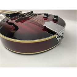 Stagg Model M50 E eight-string electro-acoustic mandolin; bears makers label L69cm; in cardboard delivery box with lead