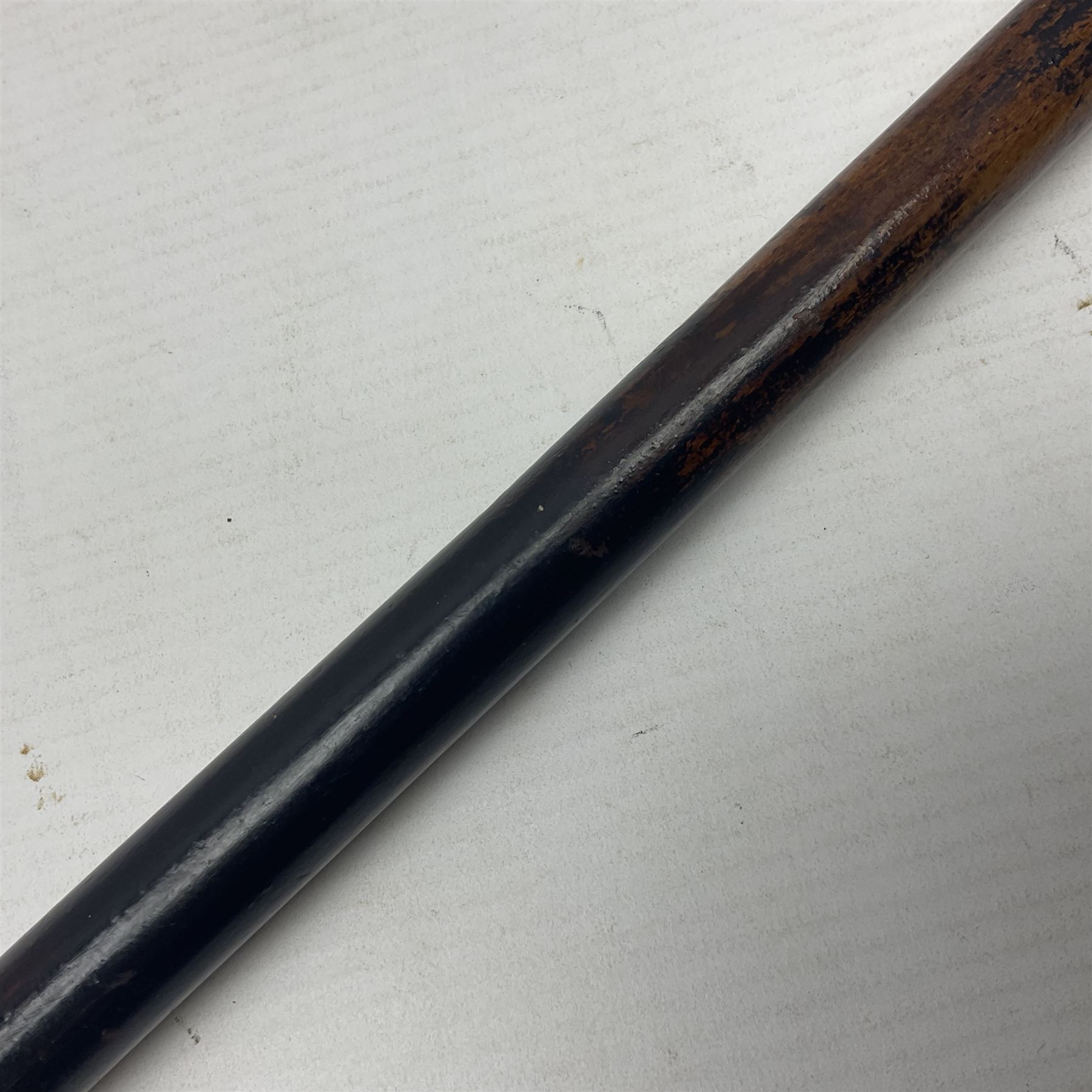 19th century malacca walking cane with scrimshaw handled in the form of a clenched fist holding a scroll, H86cm 