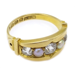 18ct gold diamond and pearl ring by Michael Joseph Goldsmith, Birmingham 1883  