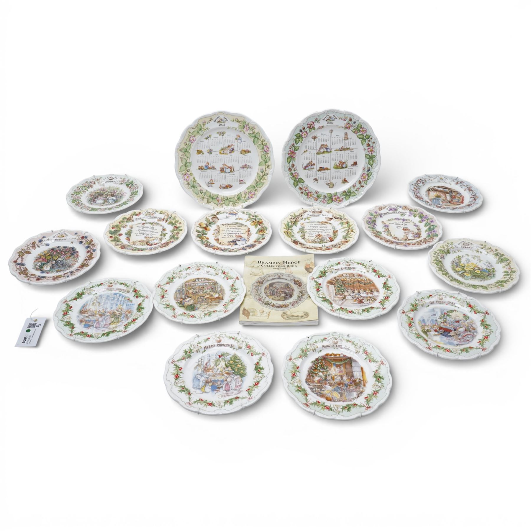 Collection of Royal Doulton Brambly Hedge wares, comprising two calendar plates, 2002 and 2003, four recipe plates 'Strawberry Shortcake' 'Apple Pie' 'Mushroom Tart' and 'Crystalized Violets', six Midwinter plates and four season plates (16)
