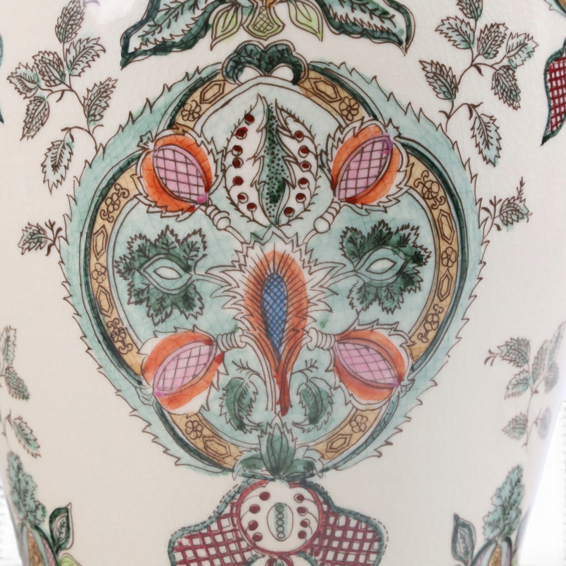 Pair of table lamps, decorated with foliate patterns upon a cream ground, H48cm