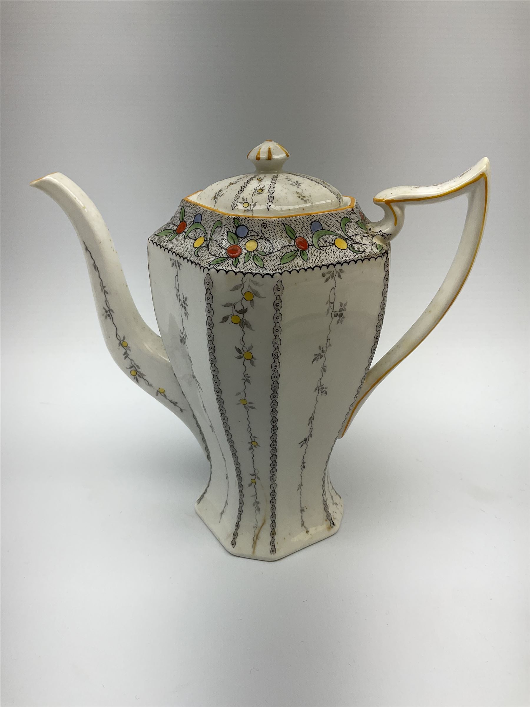 An Art Deco Shelley Queen Anne shape coffee set for six decorated