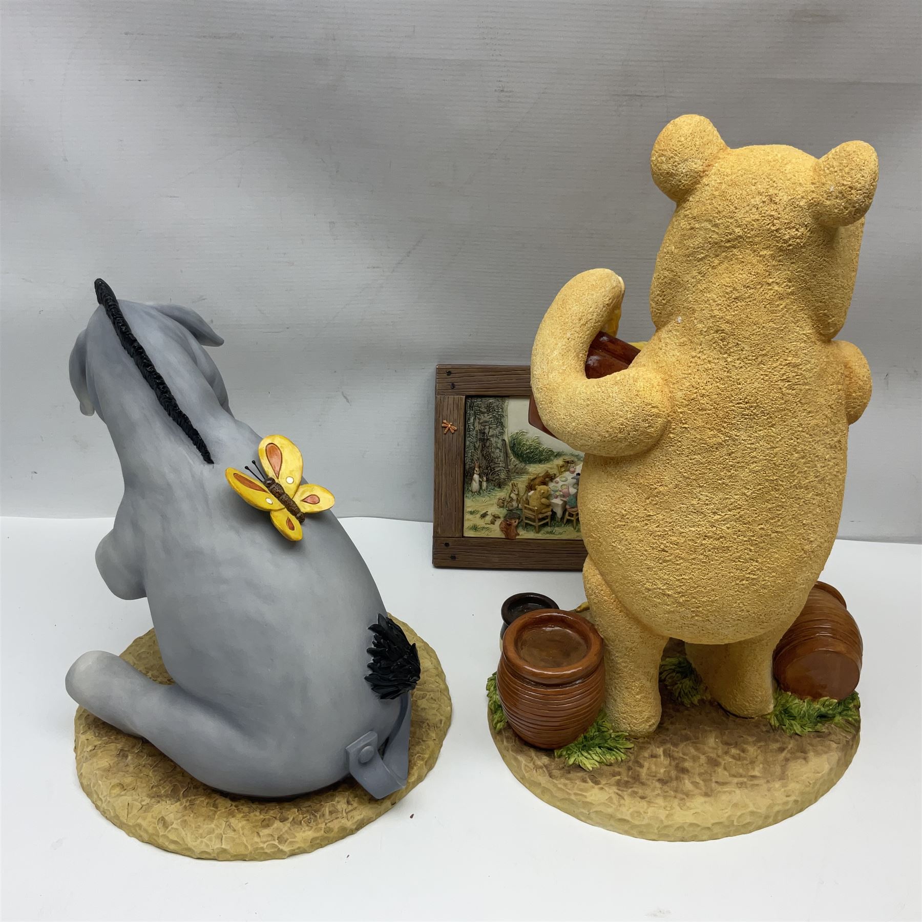 Border Fine Arts Winnie the Pooh figures, to include Large Pooh with Honey Pots, Large Eeyore, Pooh Party Wall Plaque and five figures from the Classic Pooh series, large pooh H42cm 