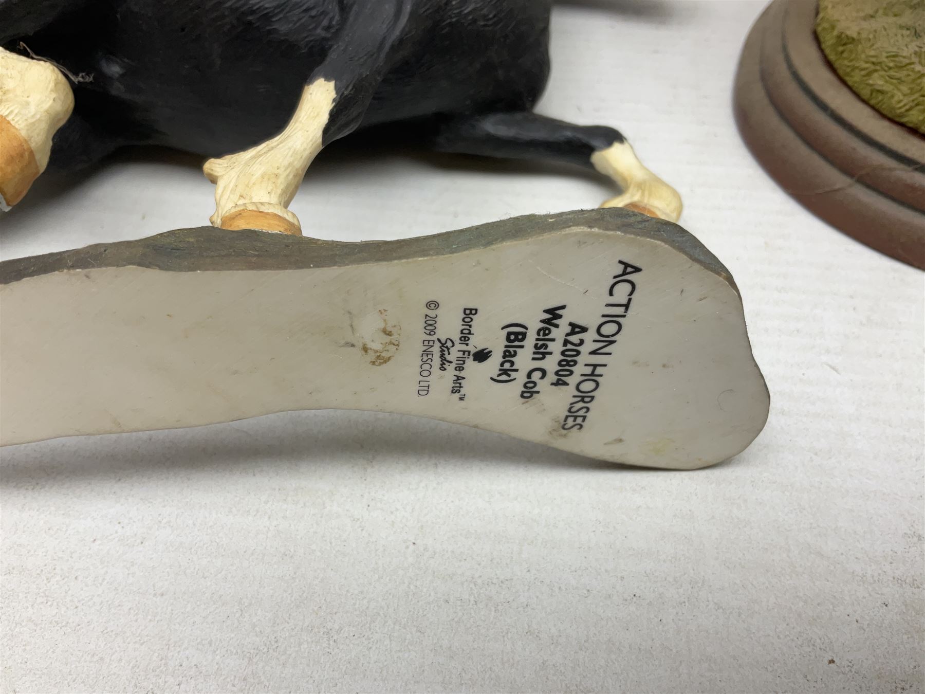 Collection of Border Fine Arts figures, comprising Exmoor Stallion A4058, Highland Mare & Stallion A2691, Welsh Cob A20804, On The Farm A0167, calf figure with bucket and figure group of cow and farmer with cat and kittens (6)