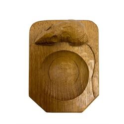 Mouseman - figured oak pin tray, canted rectangular form, carved with mouse signature, by the workshop of Robert Thompson, Kilburn, L10cm