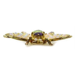 Gold-plated insect pendant set with amethyst peridot, and opals