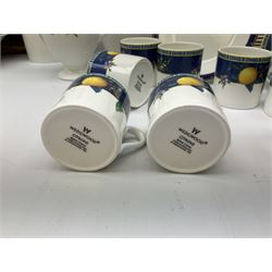 Wedgwood Midnight pattern tea and dinner wares, comprising seven cups and saucers, large jug, eight soup bowls, two large bowls, together with wedgwood citrons coffee wares