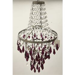 Small glass chandelier with deep red drops