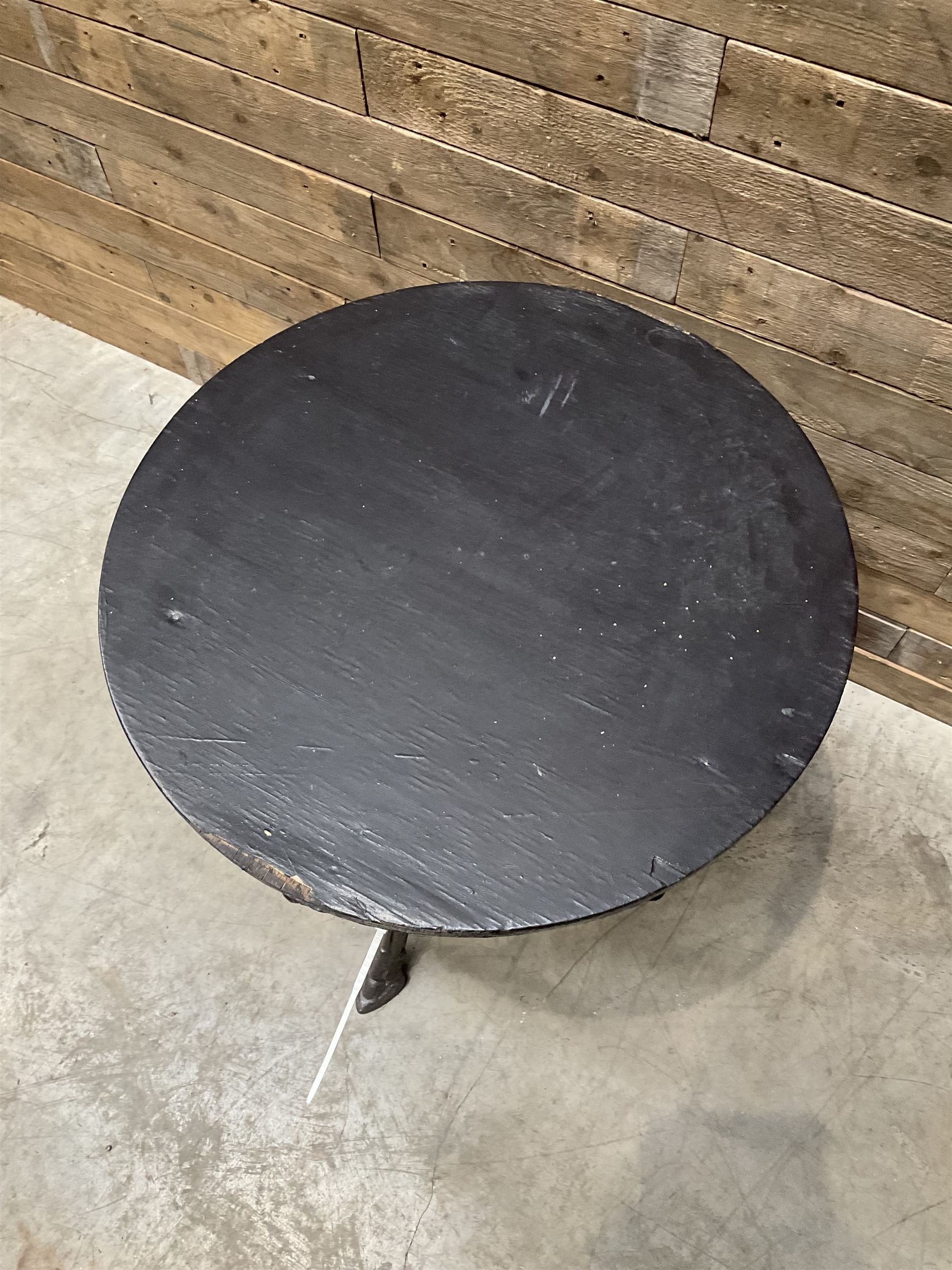 Cast iron Britannia circular pub table, and two pedestal cast iron bases (3)