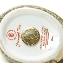 Four Royal Crown derby paperweight comprising Farmyard Cockerel 4504/5000, Farmyard Hen 4115/5000, both boxed and with certificates, Golden Carp and Jenny Wren, all with gold stoppers (4)