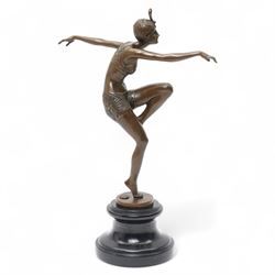 Art deco style bronze figure of a dancer, on socle base, with foundry mark, H39cm