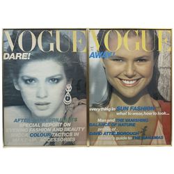Vintage British Vogue Magazine Cover Posters from Feb, March, April & May 1979, Dec 1980, Jan 1981 with cover shots of Gia Carangi, Christie Brinkley, Tara Shannon, Janice Dickinson, Marilyn Clark and Charlotte Rampling 67cm x 48cm (6)
