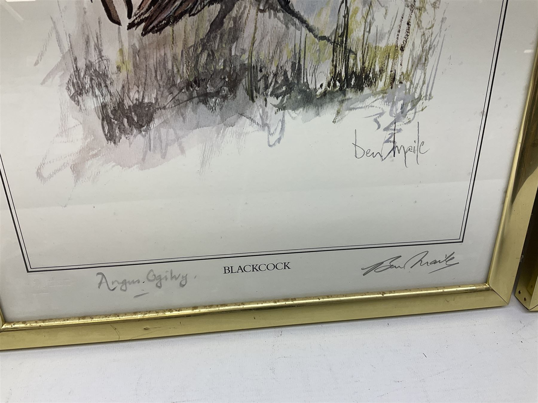 After Ben Maile (British 1922-2017): 'Blackcock' and 'Osprey', pair colour prints signed in pencil together with a print of a Terrier after Mick Causton and three horse related prints max 40cm x 28cm (6)