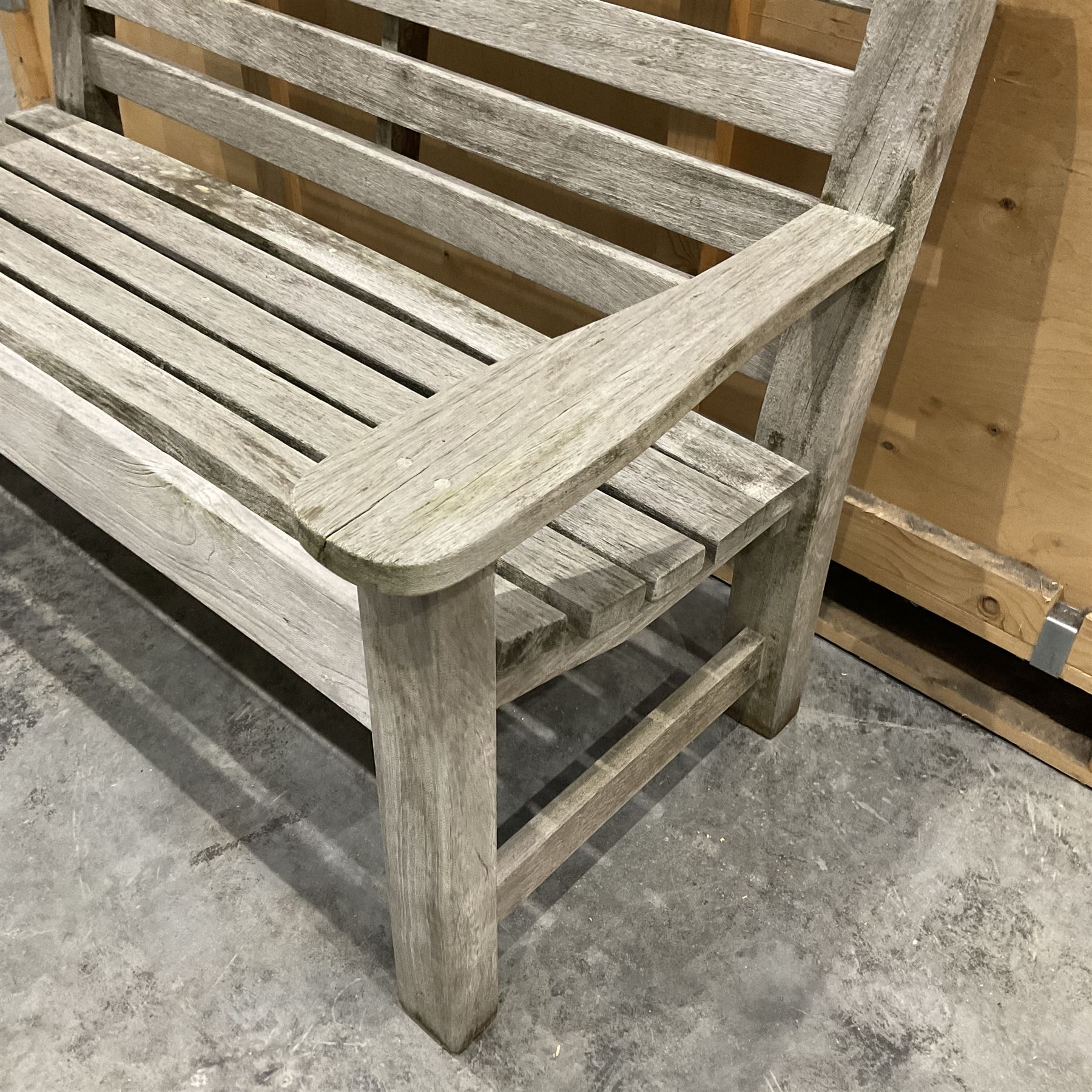 Solid teak two seater garden bench - THIS LOT IS TO BE COLLECTED BY APPOINTMENT FROM DUGGLEBY STORAGE, GREAT HILL, EASTFIELD, SCARBOROUGH, YO11 3TX
