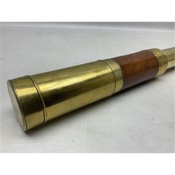 19th century brass and mahogany cased four-draw telescope by Cox Devonport with retractable weather sleeve L81cm fully extended