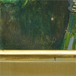 John Stanton Ward (British 1917-2001): Still Life of 'Dog Row and Daisies', oil on board signed and dated '77, exhibition label verso, together with a letter from John Ward 25cm x 30cm